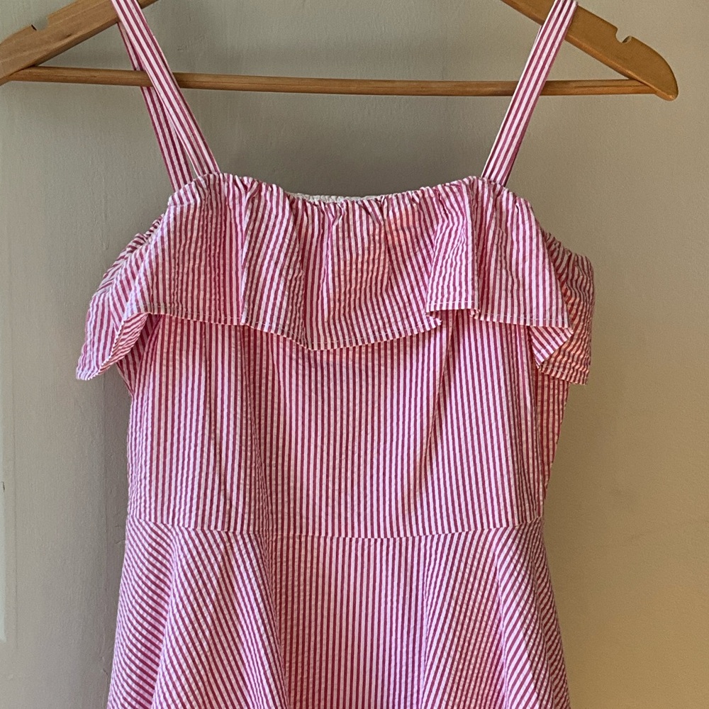 Polo by Ralph Lauren Pink and White Striped Ruffle Sundress